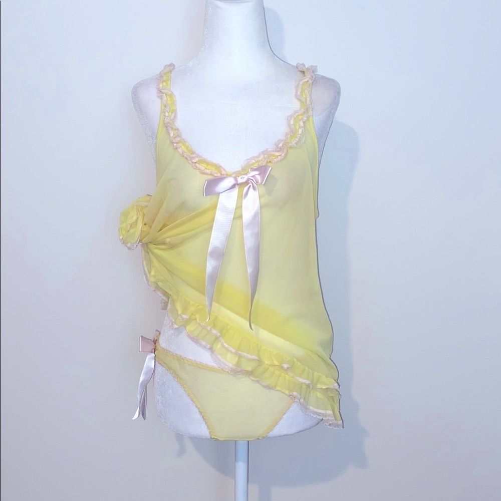 Victoria's Secret Yellow & pink Sheer Chemise & panty